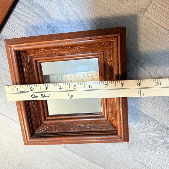 Wooden Framed Carved Sunken Wall Mirror Set of 2 Gallery Wall VTG Square Diamond - Picture 8 of 16